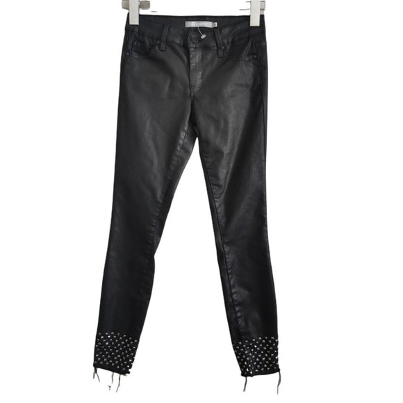 Tractr Black Shiny Skinny Jeans Studded Distressed Size 10 - Picture 1 of 9